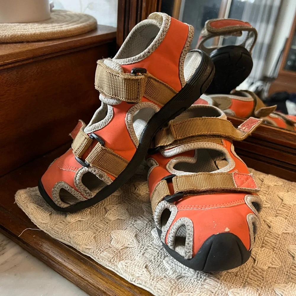 OCEAN & GROUND Classic Outdoor Rugged Sandals Orange Grey Tan Kid's Size‎ 12